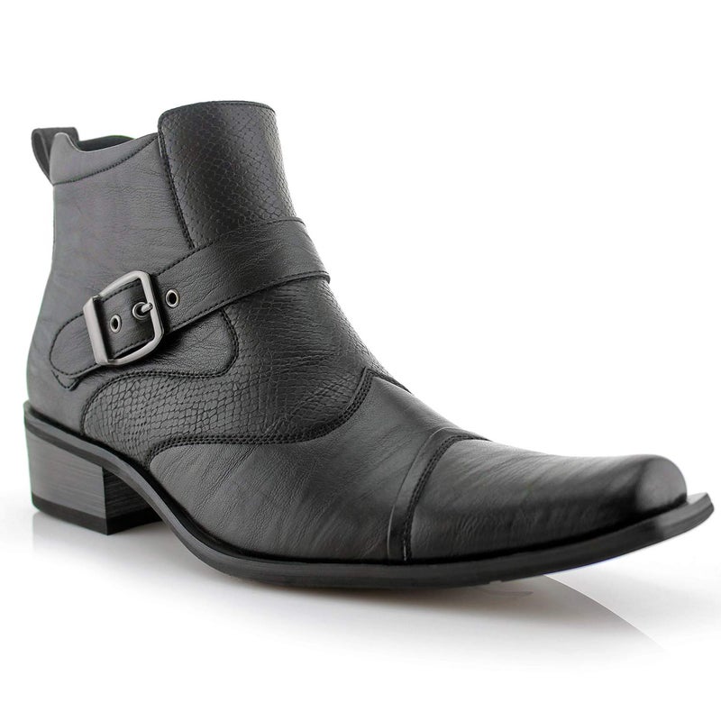 Ferro Aldo Alejandro MFA606326 Mens Memory Foam Casual High Western Buckle Strap Ankle Dress Boots Black Size 105