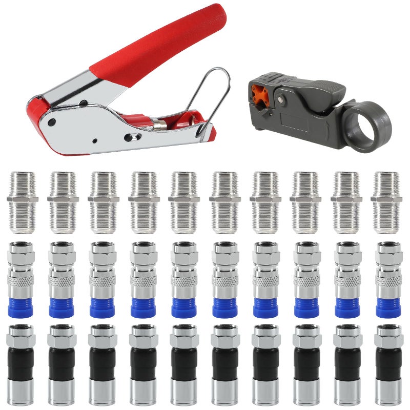 AEDIKO Coaxial Compression Tool Kit Coax Cable Crimper Wire Stripper with F RG6 RG59 Connectors - Image 1