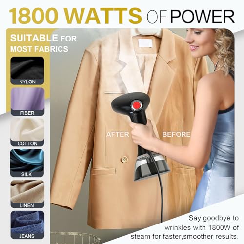 GANIBAY Steamer for Clothes, 1800W Fast Heat-up Clothes Steamer Handheld Garment Steamer with 3 Steam Settings, 380ml Water Tank, 9.8' Cord, Portable Travel Steam Iron for Removes Wrinkle Safe on All Fabrics - Image 3