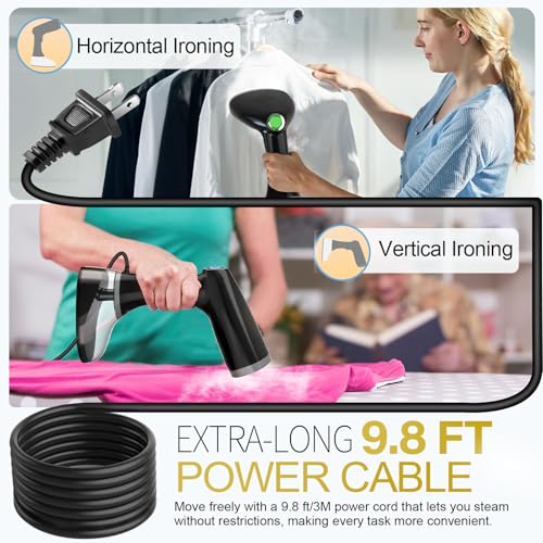 GANIBAY Steamer for Clothes, 1800W Fast Heat-up Clothes Steamer Handheld Garment Steamer with 3 Steam Settings, 380ml Water Tank, 9.8' Cord, Portable Travel Steam Iron for Removes Wrinkle Safe on All Fabrics - Image 5