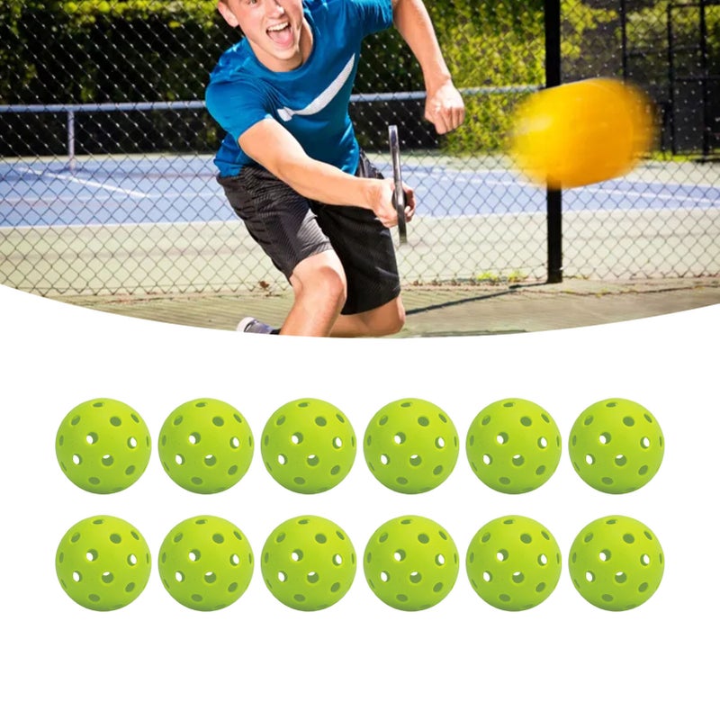 12PCS 74mm 40 Holes Pickleballs PE Plastic High Elasticity Pickleball Outdoor Hole Balls Green - Image 2