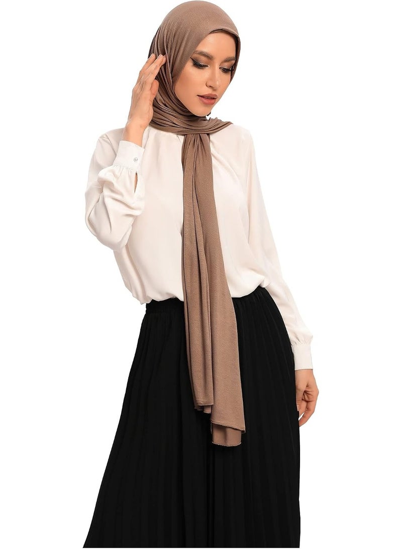 2Pcs Mocha Brown Jersey Hijab Scarf, 70x28 Inch Soft Breathable Silky Smooth Muslim Women Head Wrap for Daily Casual Wear - Image 1