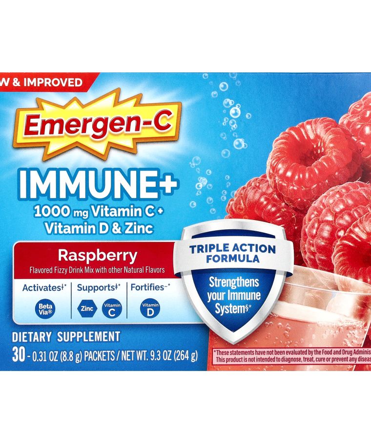 Emergen-C Immune+ Vitamin C + Vitamin D & Zinc Raspberry 30 Packets 0.31 oz (8.8 g) Each
