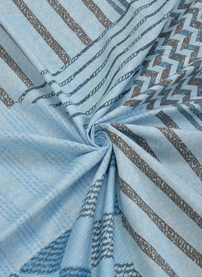 Arrabi Blue Geometric Cotton 350 TC King Superfine Bedsheet with 2 Pillow Covers - Image 4