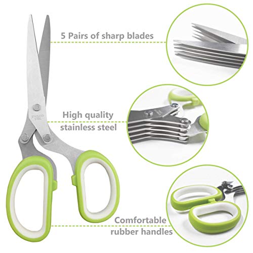TTSAM 5-Blade Herb Cutter Scissors with Safety Cover, Cleaning Comb - Green - Image 4
