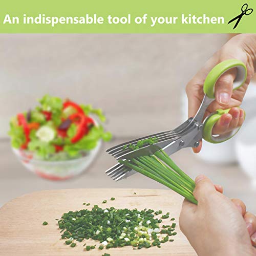 TTSAM 5-Blade Herb Cutter Scissors with Safety Cover, Cleaning Comb - Green - Image 3