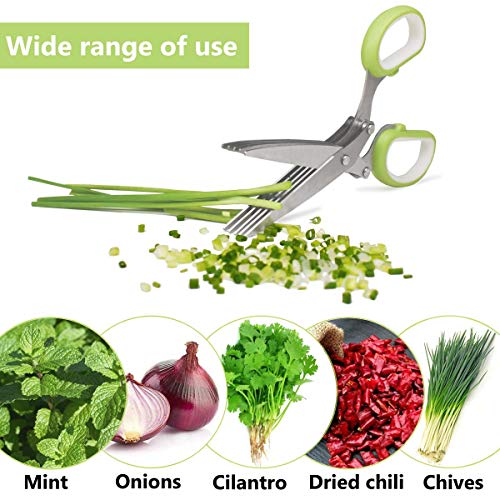 TTSAM 5-Blade Herb Cutter Scissors with Safety Cover, Cleaning Comb - Green - Image 2