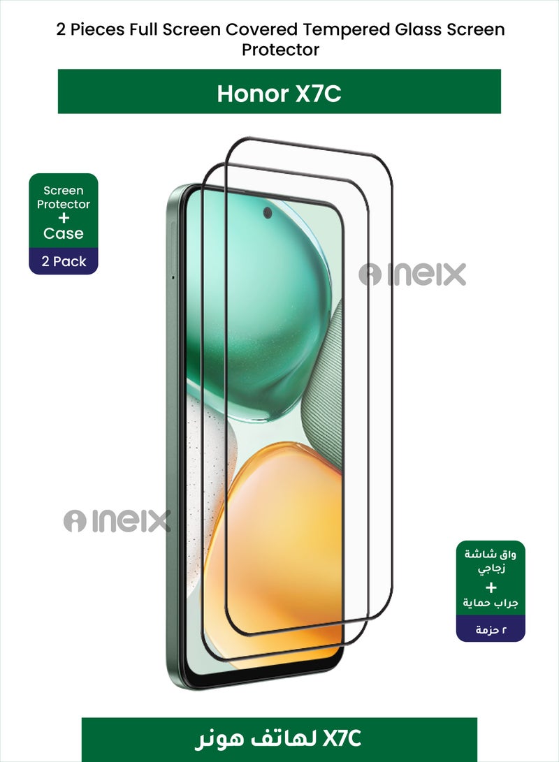 إينيكس واقي شاشة زجاجي مقوي  عالي الجودة من قطعتين لكامل الجسم لهاتف هونر X7C-شفاف/أسود