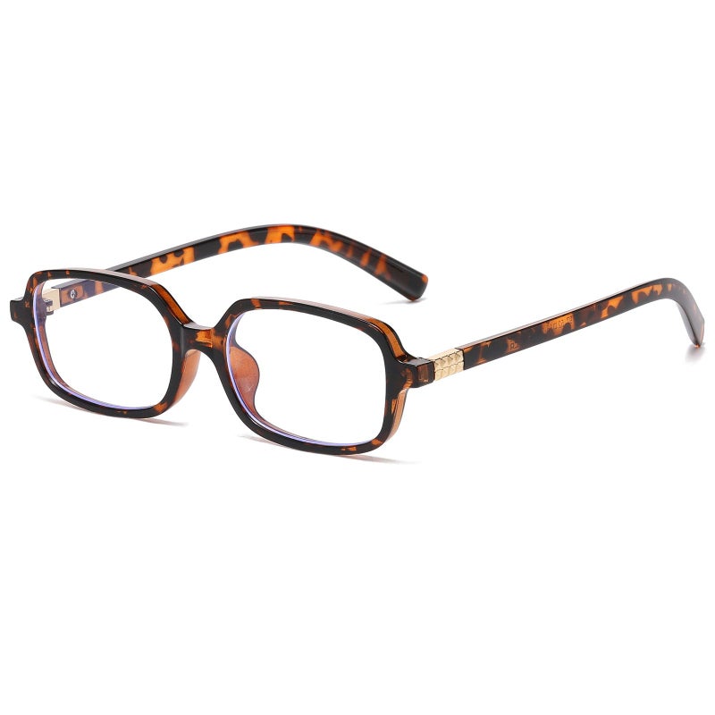 Breaksun Retro Rectangle Glasses for Women Men Small Square Blue Light Blocking Glasses Vintage Eyeglasses Brown Leopard