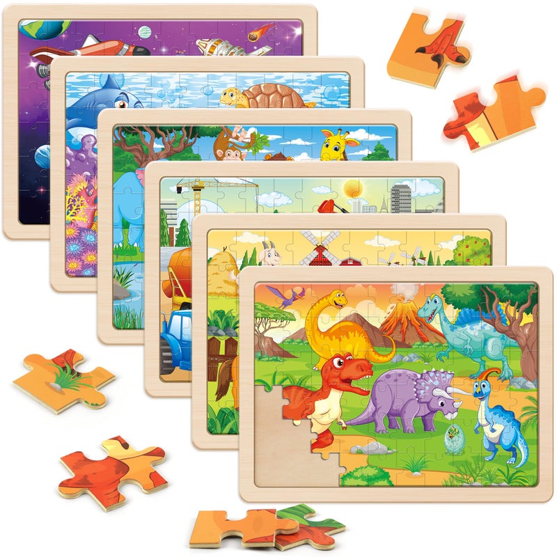 SYNARRY Wooden Puzzles for Kids Ages 4-6, 6 Packs 60 PCs Jigsaw Puzzles Preschool Educational Toys Gifts for Children Ages 4-8, Kids Puzzle for 4+ Year Olds Boys Girls - Image 1