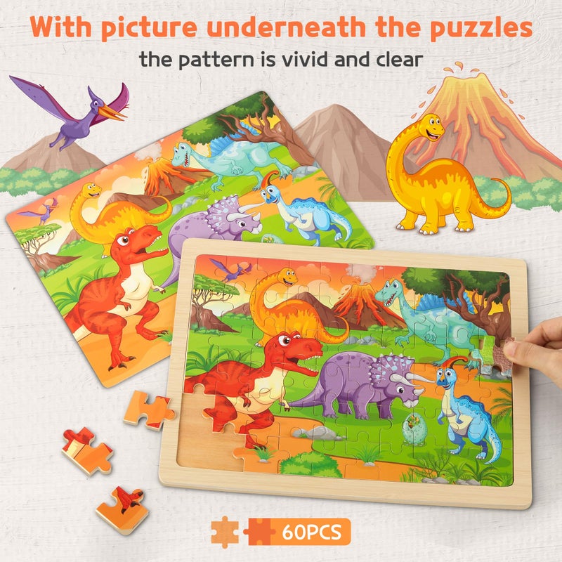 SYNARRY Wooden Puzzles for Kids Ages 4-6, 6 Packs 60 PCs Jigsaw Puzzles Preschool Educational Toys Gifts for Children Ages 4-8, Kids Puzzle for 4+ Year Olds Boys Girls - Image 3