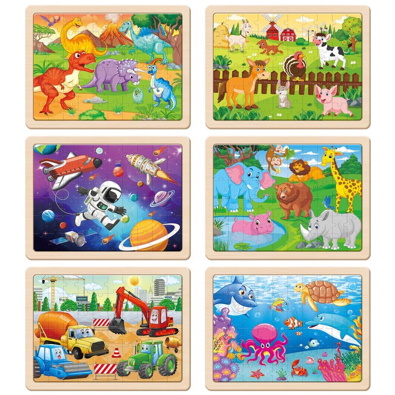 SYNARRY Wooden Puzzles for Kids Ages 4-6, 6 Packs 60 PCs Jigsaw Puzzles Preschool Educational Toys Gifts for Children Ages 4-8, Kids Puzzle for 4+ Year Olds Boys Girls - Image 2