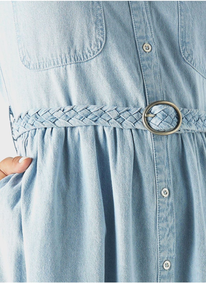 Splash - Belted Pocket Detail Denim Dress - Image 1