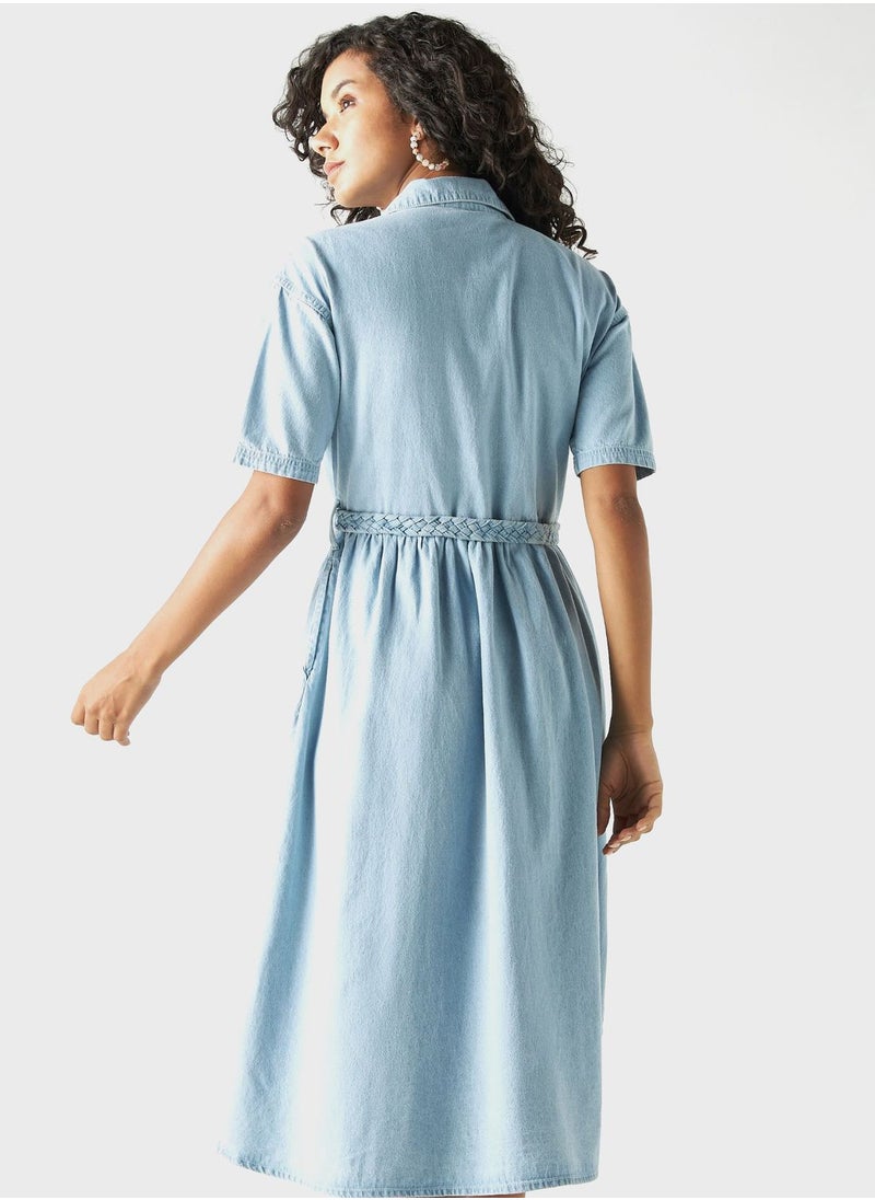 Splash - Belted Pocket Detail Denim Dress - Image 1