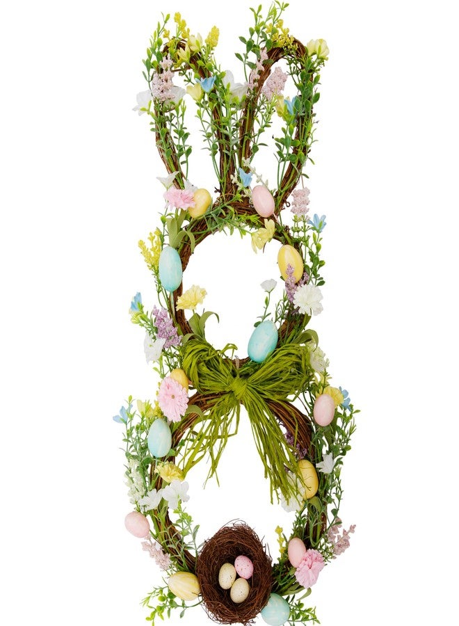VGIA 27 Inch Easter Wreath for Front Door Bunny Wreath Cute Easter Door Decorations Gifts Pastel Eggs Spring Flower Home Decor Party Holiday - Image 1