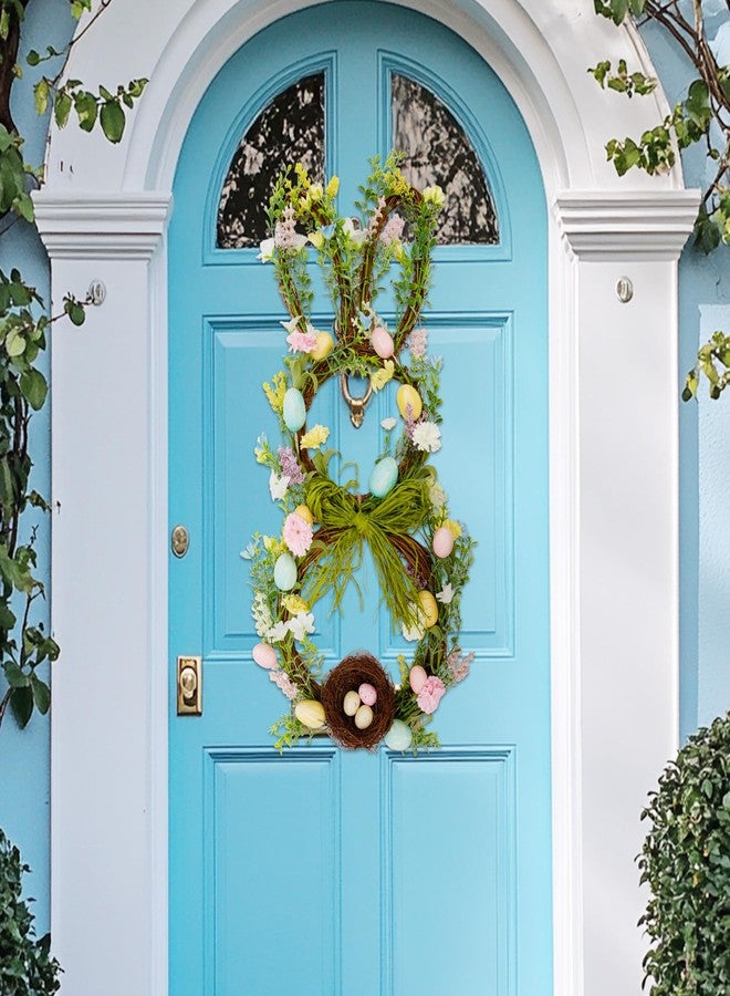 VGIA 27 Inch Easter Wreath for Front Door Bunny Wreath Cute Easter Door Decorations Gifts Pastel Eggs Spring Flower Home Decor Party Holiday - Image 3
