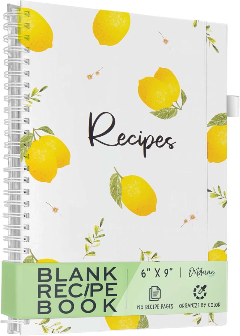 Outshine 6 x9 Lemons Hardcover Recipe Binder, Blank Recipe Binder to Write in Your Own Recipes, Recipe Binder, Recipe Book Blank, Recipe Notebook, Cookbook Binder, Recipe Journal for Recipe Holder - Image 1