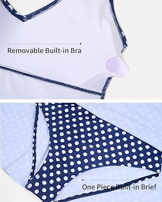 Yonique One Piece Swimsuits for Women Modest Tummy Control Swimdress Vintage Bathing Suits Skirt Swimwear Navy Blue L - Image 5