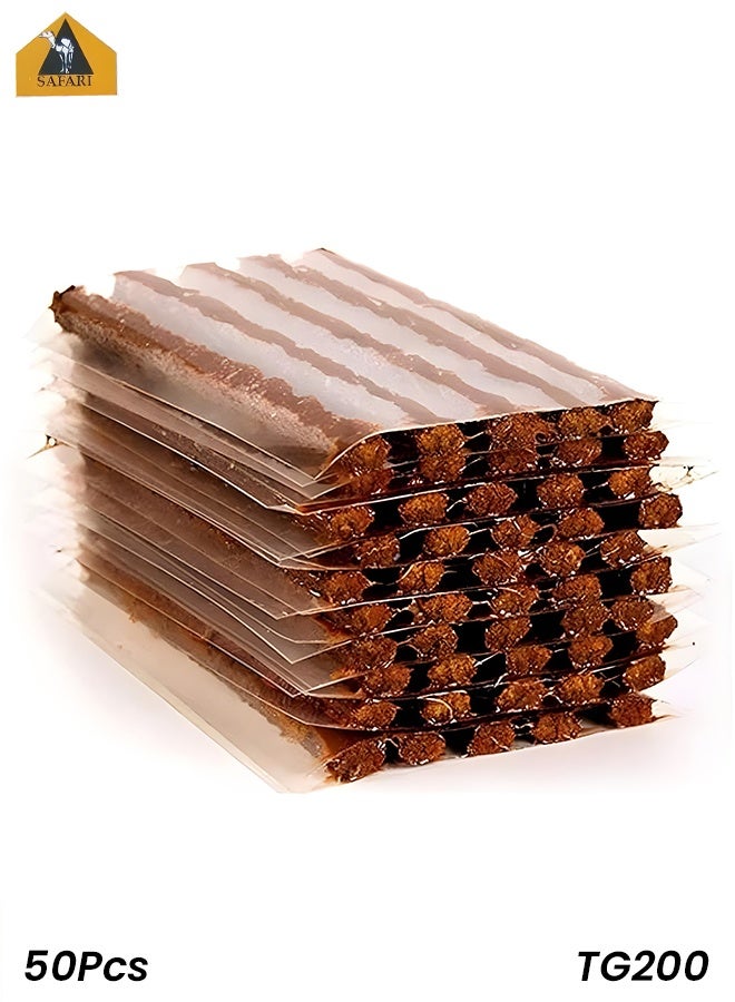 Safari TG200 Heavy Duty Tubeless Tyre Repair Strings 50 Pcs | 100% Self-Vulcanizing Rubber Puncture Plugs for Car, SUV, Bike & ATV | Strong Adhesion for Steel Belted Radial Tyres - Image 1