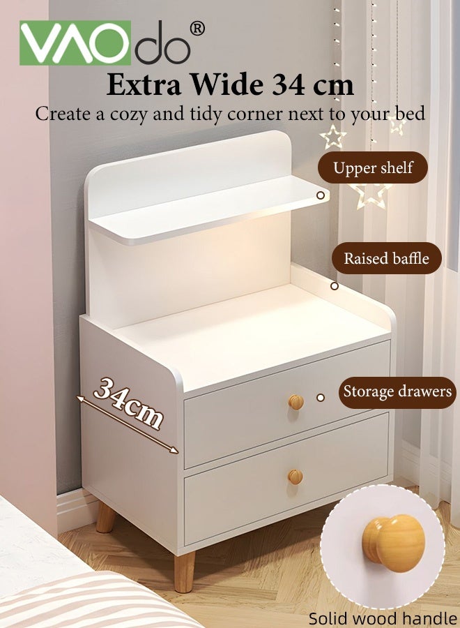VAOdo Nightstand with 2 Drawers, Modern Bedside Table with Open Wood Shelf, Minimalist Side Table, End Table Easy to Assembly for Bedroom Living Room Small Space White - Image 2