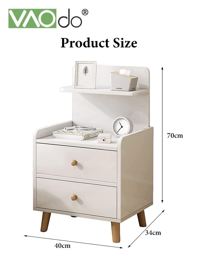 VAOdo Nightstand with 2 Drawers, Modern Bedside Table with Open Wood Shelf, Minimalist Side Table, End Table Easy to Assembly for Bedroom Living Room Small Space White - Image 3