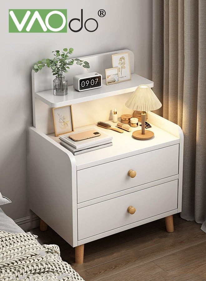 VAOdo Nightstand with 2 Drawers, Modern Bedside Table with Open Wood Shelf, Minimalist Side Table, End Table Easy to Assembly for Bedroom Living Room Small Space White - Image 1