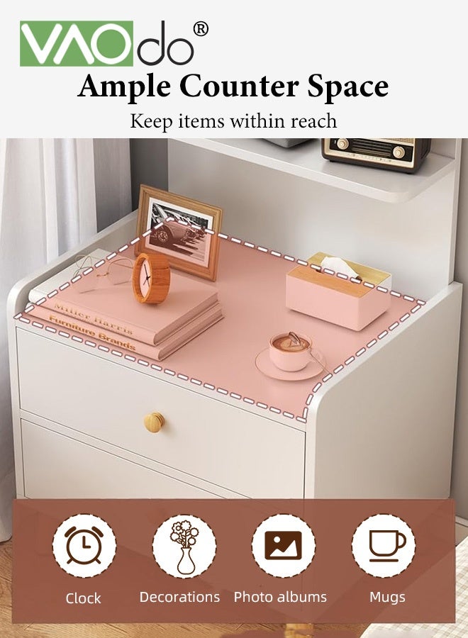 VAOdo Nightstand with 2 Drawers, Modern Bedside Table with Open Wood Shelf, Minimalist Side Table, End Table Easy to Assembly for Bedroom Living Room Small Space White - Image 4