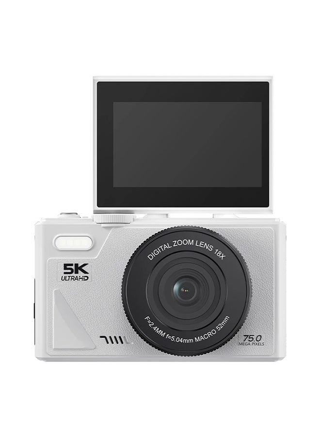 Generic - 5K Digital Camera for Photography and 18X Digital Zoom Camera 75MP Compact Vlogging You Tube Camera 3'' Flip Screen with Flash,with 128G Card,Card reader - Image 1