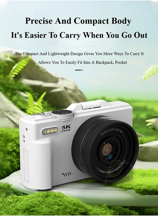 Generic - 5K Digital Camera for Photography and 18X Digital Zoom Camera 75MP Compact Vlogging You Tube Camera 3'' Flip Screen with Flash,with 128G Card,Card reader - Image 1