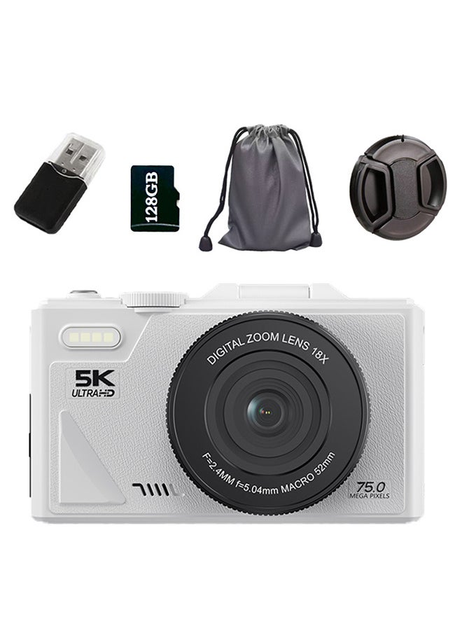 Generic - 5K Digital Camera for Photography and 18X Digital Zoom Camera 75MP Compact Vlogging You Tube Camera 3'' Flip Screen with Flash,with 128G Card,Card reader - Image 1