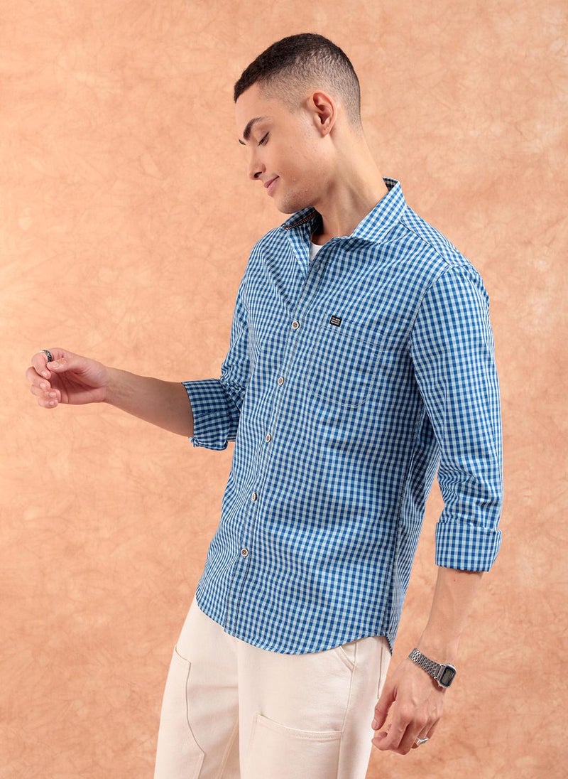 The Indian Garage Co Men Slim Fit Checkered Full Sleeves Spread Collar Casual Shirt  - Image 4