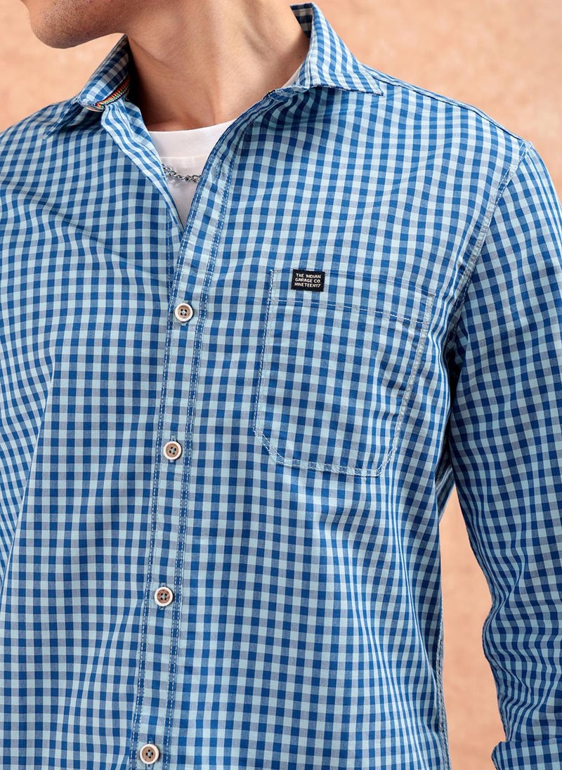 The Indian Garage Co Men Slim Fit Checkered Full Sleeves Spread Collar Casual Shirt  - Image 5