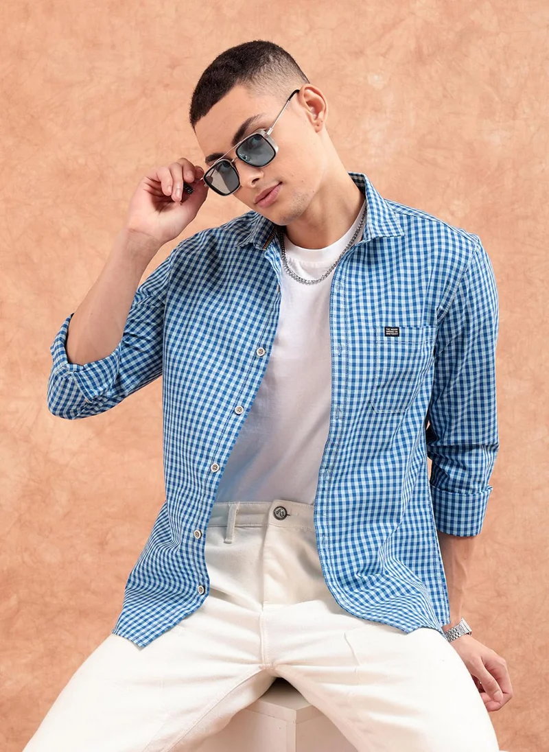 The Indian Garage Co Men Slim Fit Checkered Full Sleeves Spread Collar Casual Shirt