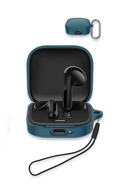 Case for Xiaomi Redmi Buds 6 Active, Soft Silicone Protective Portable Scratch Shock Resistant with Carabiner & Lanyard（Blue）