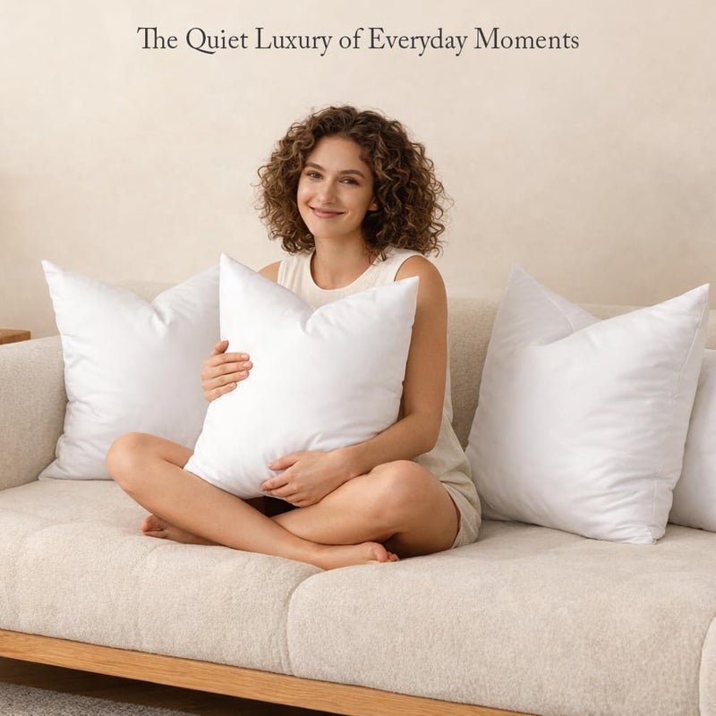 puredownÂ® 18 x 18 Decorative Feather Down Throw Pillow Inserts (Set of 2, White) for Sofa, Couch, Bed, Machine Washable - Image 4