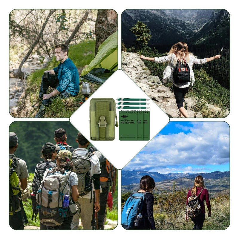 Aecsze 7 Piece Waterproof Notebook, 3 X 5 Inch waterproof notebook and pen with Waterproof Multi Functional Waist Pack for Outdoor Activities Recording (Army Green) - Image 3