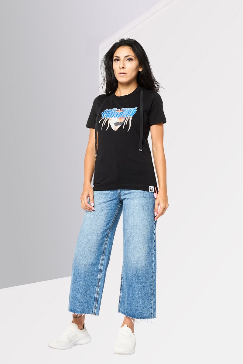 DIESEL Women Crew Neck Short Sleeve Graphic Print T-Shirt, Black - Image 2
