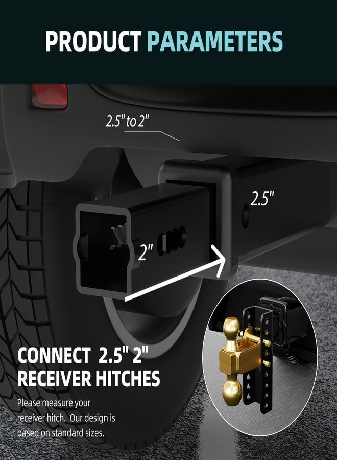 CROSSHIP Trailer Hitch Receiver Adapter Reducer Sleeves Set, 2-1/2 or 2-Inch Receiver Hitches Towing Accessories for Tractor Bucket, RV, UTV, Truck, Bike Rack and Cargo Carriers (Carbon Steel) - Image 2
