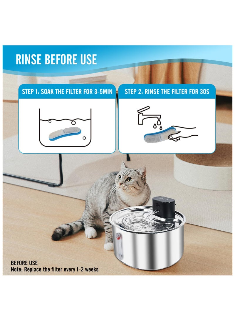 ZLH HITY Cat Water Fountain Filters for 3.2L Stainless Steel Pet Water Dispenser,Fountain Replacement Filter with 3 sets of replacement filters (3 Filters&3 Sponges) - Image 5