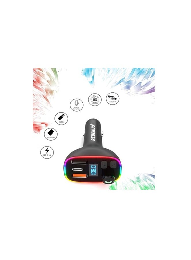 REBENUO RCP75 Car FM Player with 2 Wired Phone Charging Ports with Answer Buttons for Easy Use with Digital Display Bluetooth Connection - Image 4