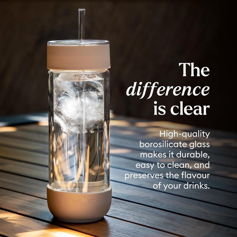 Ember Cold Tumbler 16 oz â€“ Insulated Glass Iced Coffee Cup with Straw & Spill-Proof Lid, Keeps Drinks Cold, Eliminates Condensation, Modern Double-Wall Design, Sandstone - Image 3