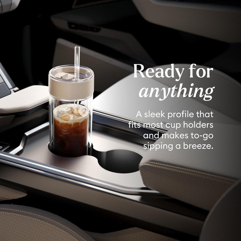 Ember Cold Tumbler 16 oz â€“ Insulated Glass Iced Coffee Cup with Straw & Spill-Proof Lid, Keeps Drinks Cold, Eliminates Condensation, Modern Double-Wall Design, Sandstone - Image 4