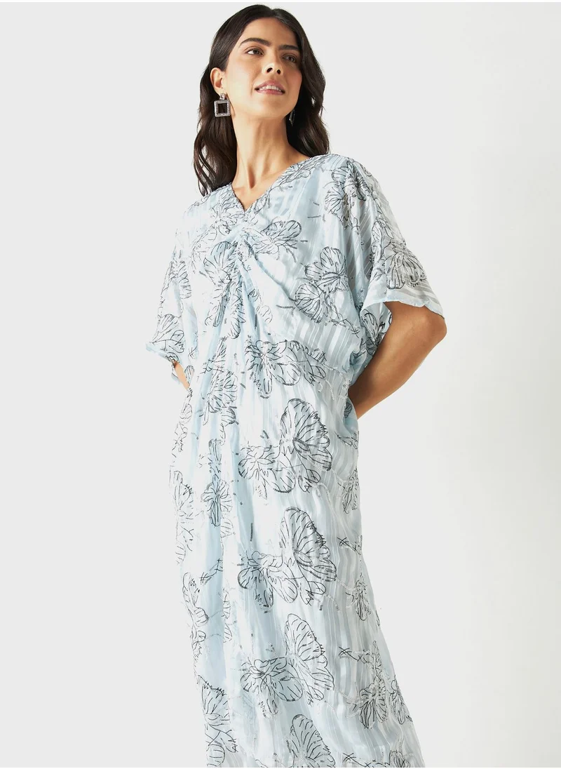 Iconic Ruched High Low Cape Sleeve Dress