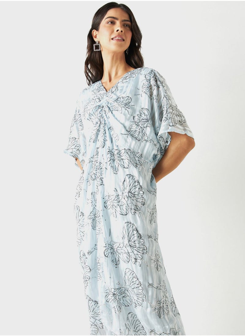 Iconic - Ruched High Low Cape Sleeve Dress - Image 1
