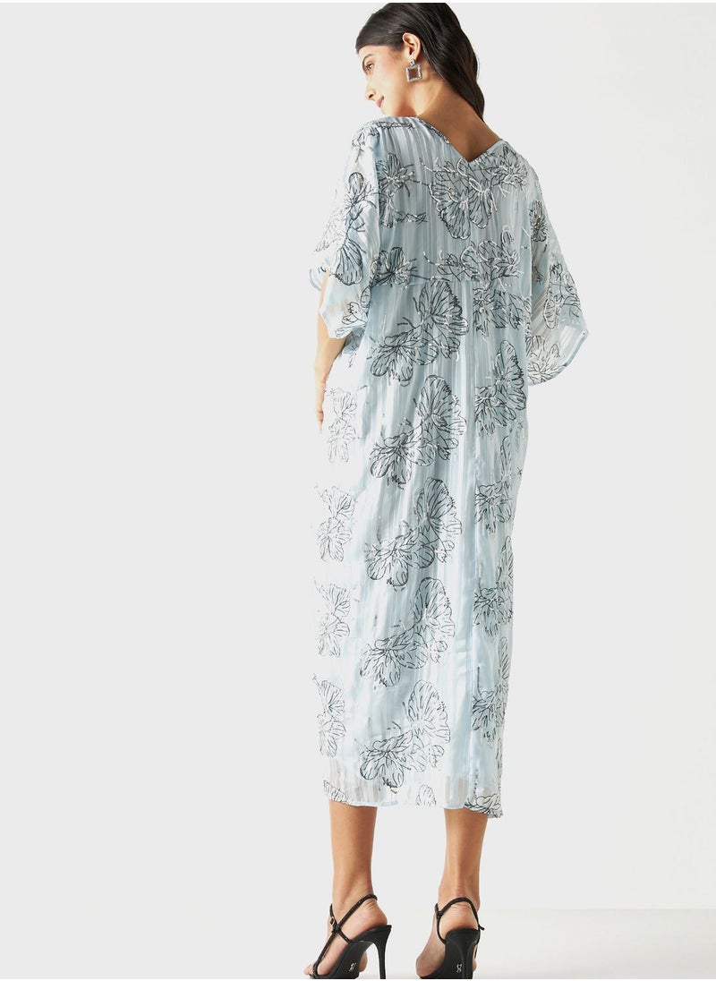 Iconic - Ruched High Low Cape Sleeve Dress - Image 1