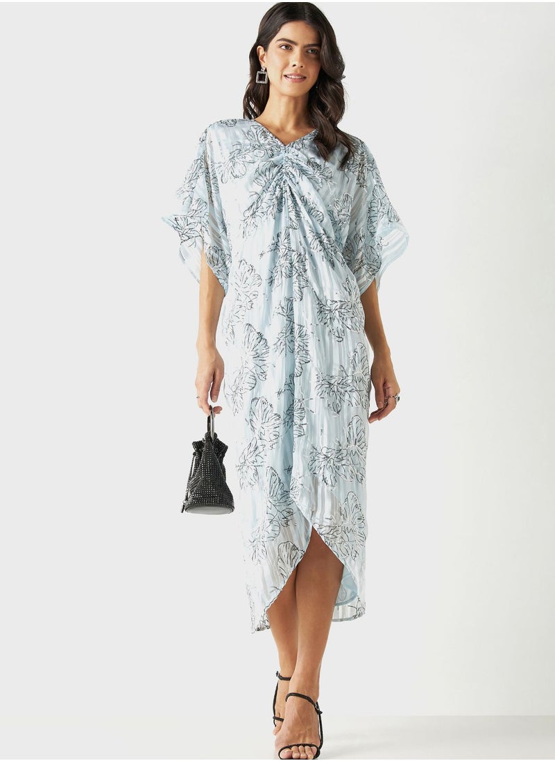 Iconic - Ruched High Low Cape Sleeve Dress - Image 1