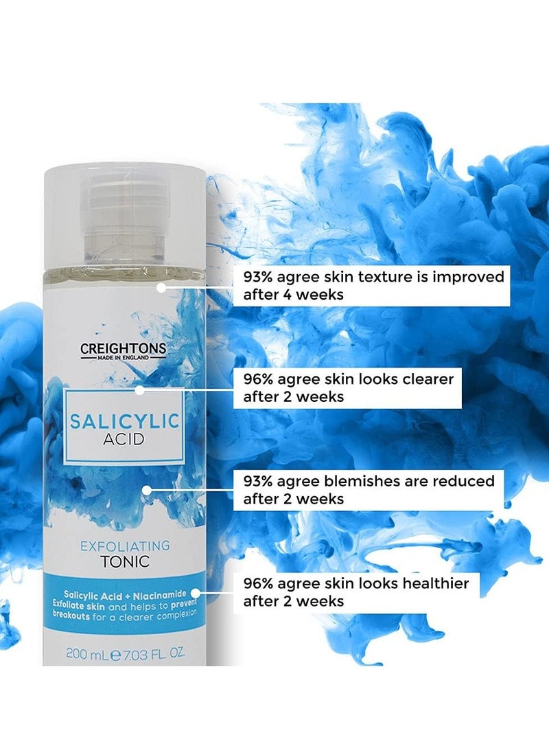 CREIGHTONS - Salicylic Acid Exfoliating Tonic 200ml Reduces Blemishes Uneven Skin Tone and Texture 1 Salicylic Acid and 1percent Niacinamide Dermatologically Tested Vegan and Cruelty Free - Image 1