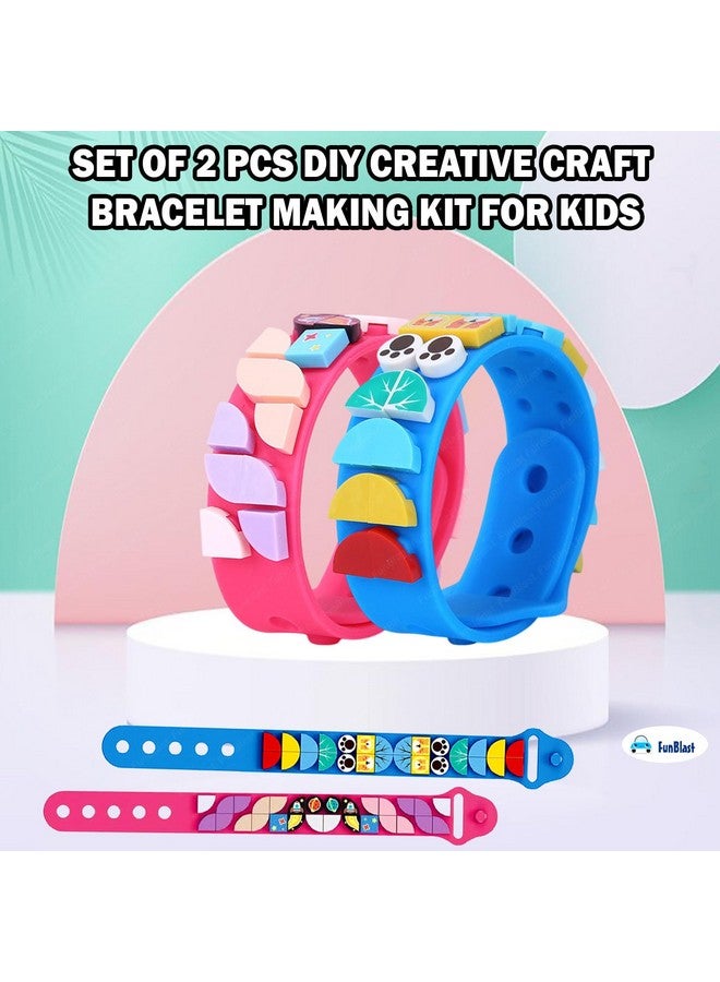 فنبلاست مجموعة أساور خرز معصم للأطفال من فن بلاست - طقم من قطعتين، أدوات يدوية إبداعية لصنع أساور للأطفال، أساور صداقة، أساور سيليكون للأطفال، أساور كهدية عيد ميلاد (فضاء-حيوان) - Image 4