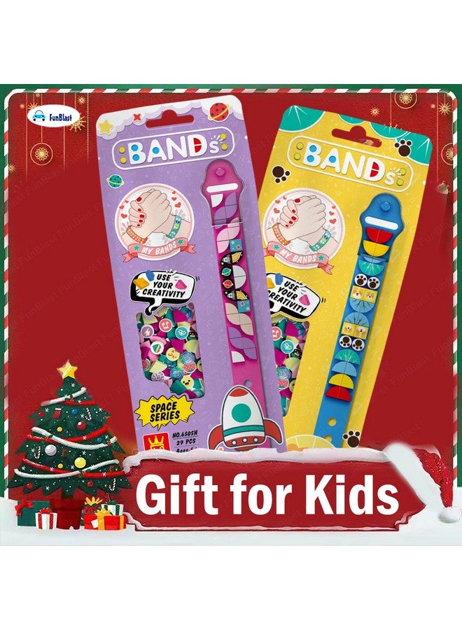 فنبلاست مجموعة أساور خرز معصم للأطفال من فن بلاست - طقم من قطعتين، أدوات يدوية إبداعية لصنع أساور للأطفال، أساور صداقة، أساور سيليكون للأطفال، أساور كهدية عيد ميلاد (فضاء-حيوان) - Image 5