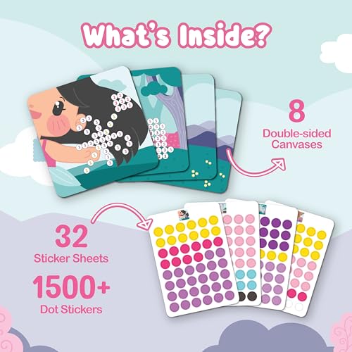 Binca Dotties Dot Art Activity Kit, 1500+ Stickers, 8 Unicorns & Princesses Mess-Free Activities, DIY Dot Sticker Art for Toddlers, Kids Travel Activities, Craft Kits & Gifts for Girls Ages 4,5,6,7 - Image 2